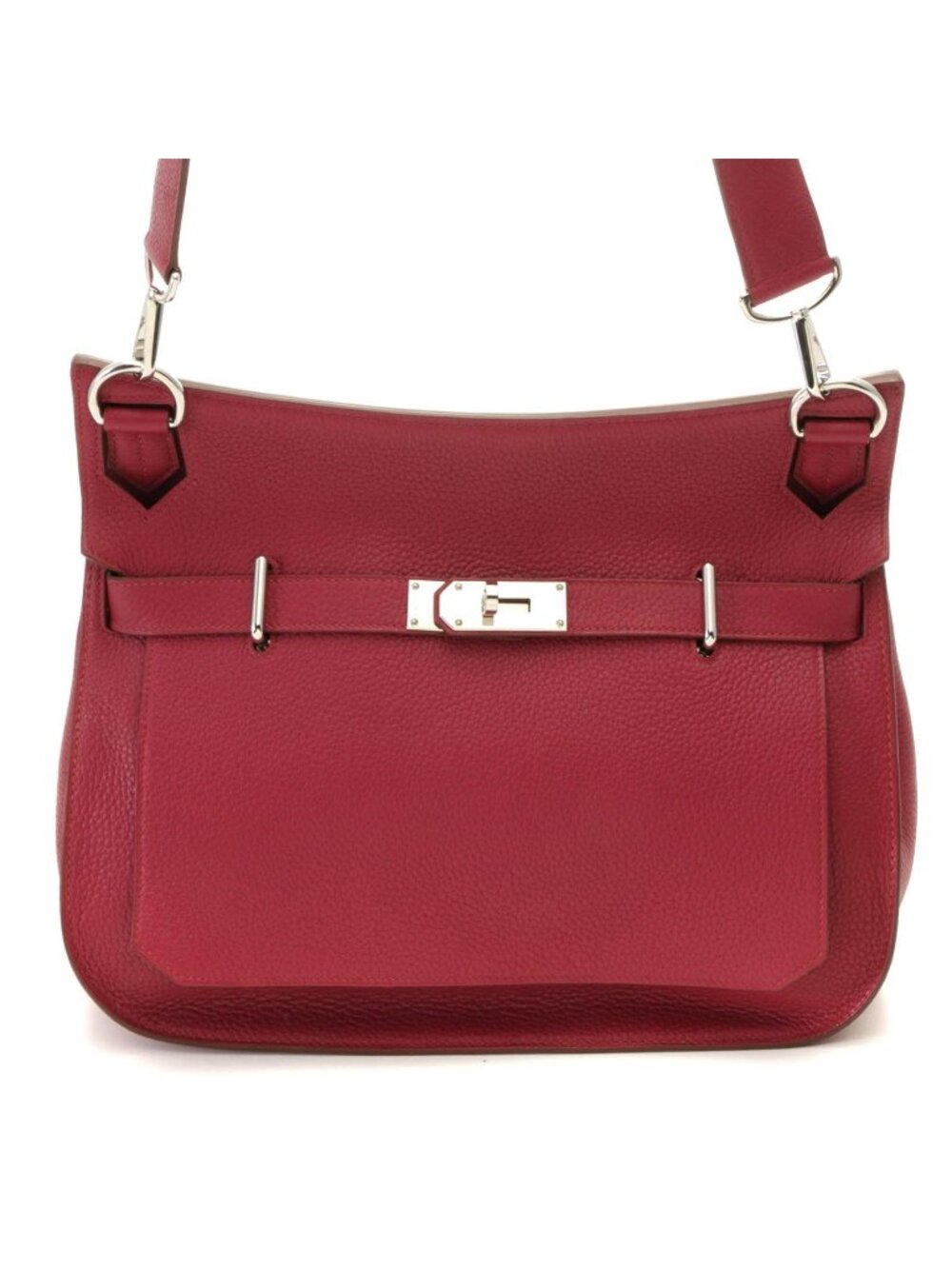 Hermes Jypsiere 34 Ruby Silver Shoulder Bag Taurillon Clemence Wine